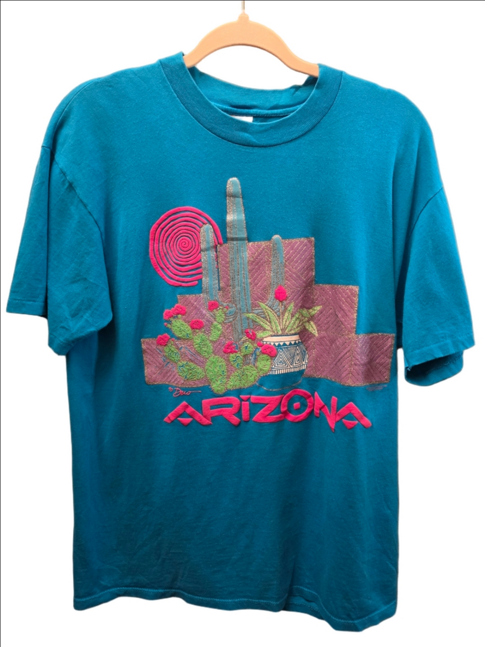 Vintage 1990 Arizona Cactus Embroidered Single Stitch T-Shirt USA Large